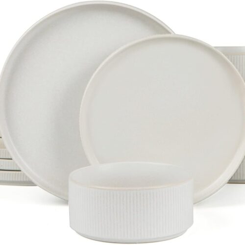 Dinnerware Sets, Plates and Bowls Set for 4, 12 Pieces Dishes - Chip and Scratch Resistant, Microwave and Dishwasher Safe Kitchen Set, Matte White