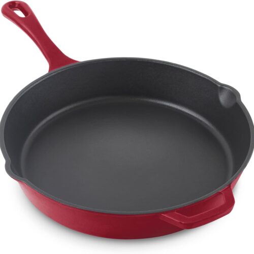 Inch Small Nonstick Cast Iron Skillet with Pour Spouts for Searing, Baking, Grilling, Roasting and More - Cranberry