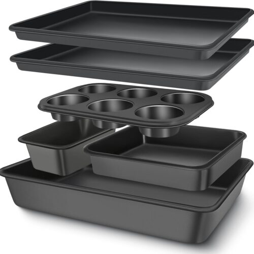 Baking Pans Set, Nonstick Bakeware Sets, Oven Pans for Cooking,  6 Pieces Baking Sheets Set Including Cookie Sheet, Deep Roaster Pan, Square Pan, Loaf Pan, Muffin Pan, Carbon Steel Baking Set