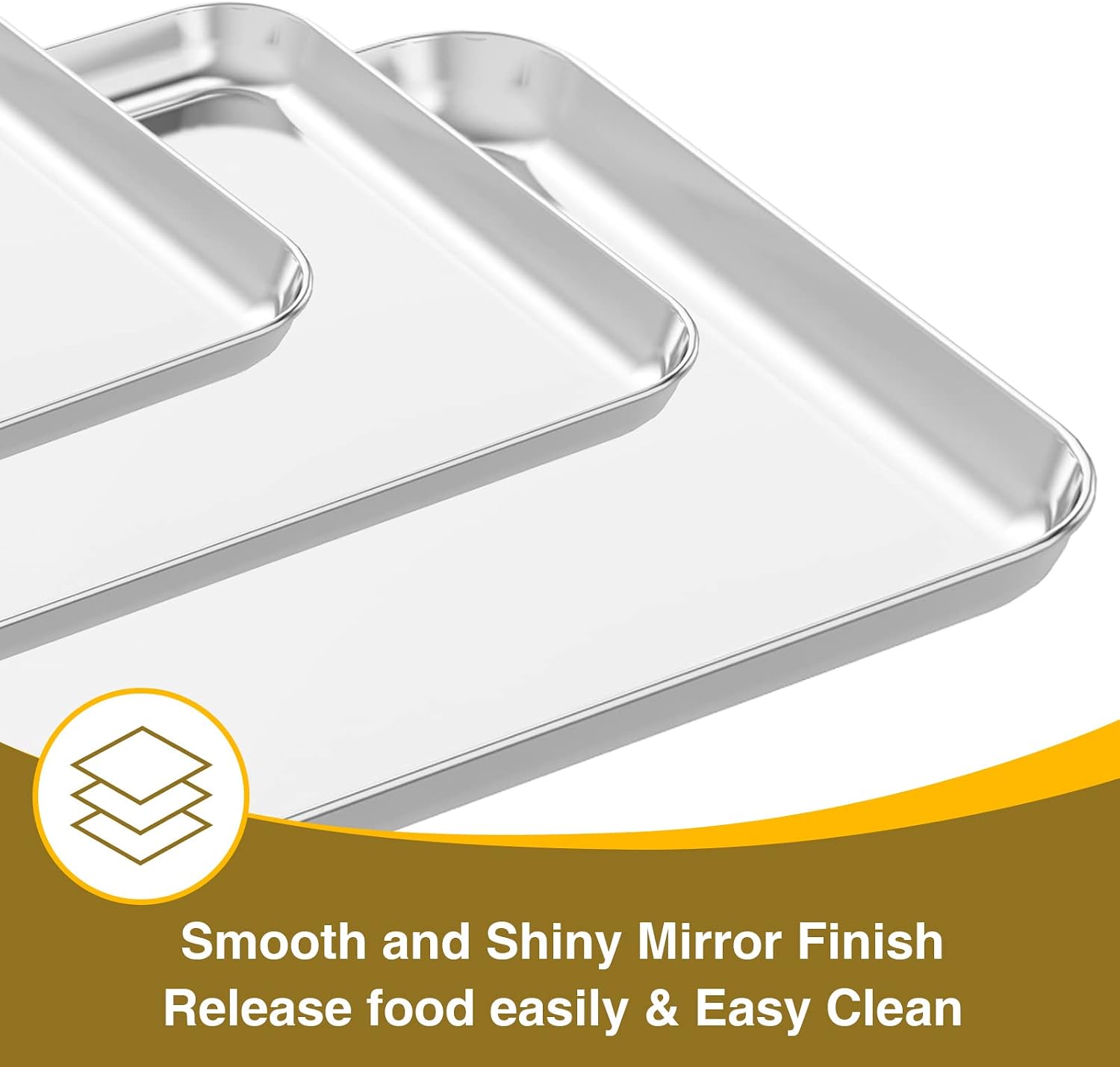 Baking Sheet with Rack Set (3 Pans + 3 Racks), Stainless Steel Baking Pan Cookie Sheet with Cooling Rack, Non Toxic & Heavy Duty & Easy Clean - Image 2
