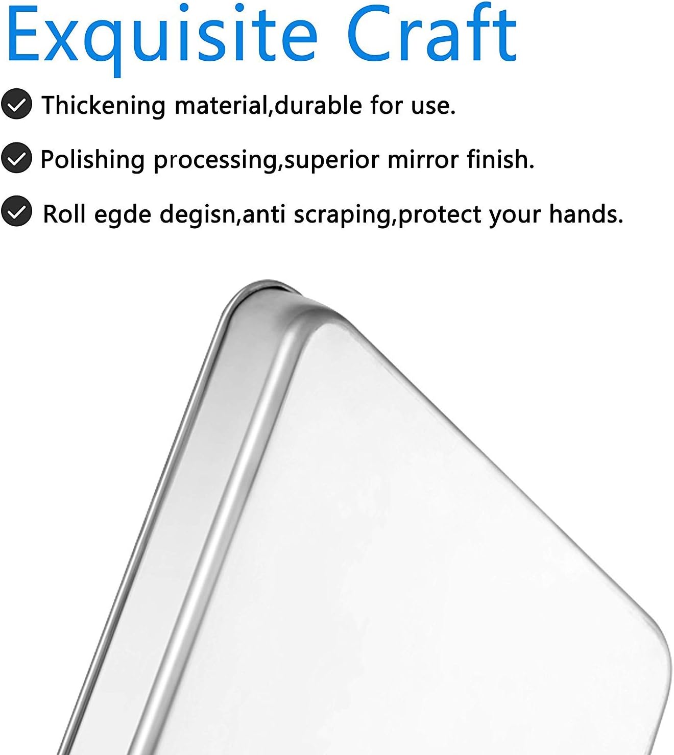 Baking Sheet Set of 2, 18 inch Commercial Grade Stainless Steel Baking Pan, Professional Bakeware Oven Tray, Healthy & Non-toxic, Rust Free & Mirror Finish, Easy Clean & Dishwasher Safe - Image 2