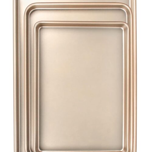 Baking Sheet Pan Set of 3, Commercial Cookie Sheets for Baking, Nonstick Half/Quarter/Jelly Roll Pans Replacement Toaster Oven Tray, Heavy Duty & Easy Clean, Champagne Gold