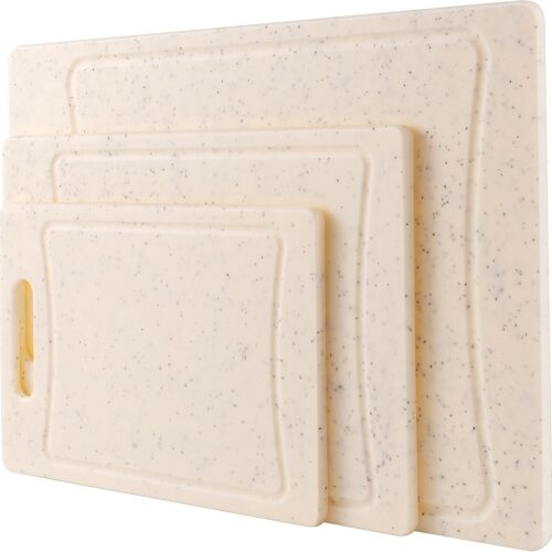 Non-Slip Cutting Board Set ?C Kitchen Essentials with Easy Grip Handle for Meat, Veggies, and Fruits, 3 Cutting Boards, Speckled White