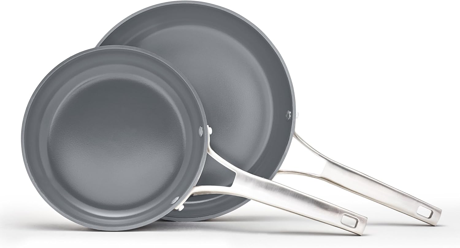 Ceramic Nonstick 8" and 10" Frying Pan Set, Mushroom Grey