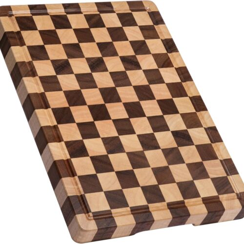 Cutting Boards for Kitchen, Design in  Large Acacia Wood Choing Board, Checkered Cutting Board with Juice Grooves & Handles, Butcher Block Serving Tray with Gift Box, 17" x 12" x 0.8"