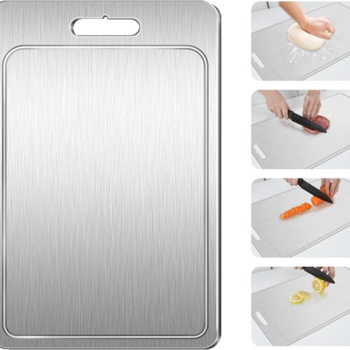 Titanium Cutting Board 100% Pure Cutting Boards With Juice Groove Metal Grade Food Double Sided Choing Board for Cutting Meats Vegetables Fruits(Titanium-Large)