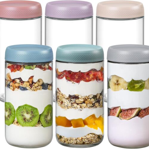 6-pack 24oz Glass jars with Airtight Lids, Overnight Oats Containers with Lids, Wide mouth Mason Salad jars, Glass Food Storage Containers for Snacks Yogurt Spice Sugar