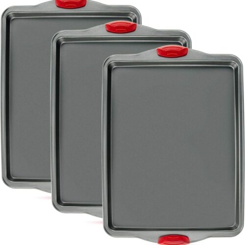 Premium Nonstick Baking Sheet Pans ?C Set of 3, Heavy-Gauge Carbon Steel, Warp, Dent, and Rust-Resistant ?C Gourmet Rimmed Half Cookie Sheet Trays, Non-Toxic for Exceptional Baking Performance
