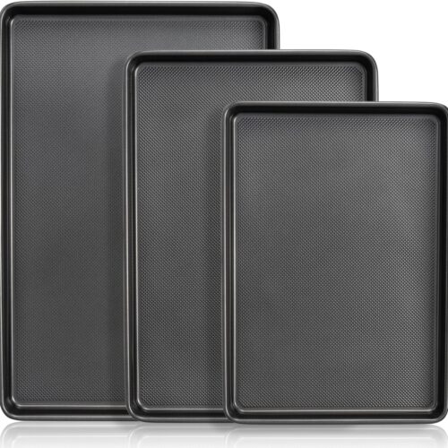 Baking Sheet Pan Set, Nonstick Cookie Sheet for Oven, Carbon Steel Half, Jerry Roll Pan with Diamond Texture Pattern, Heavy Duty Baking Tray, Set of 3